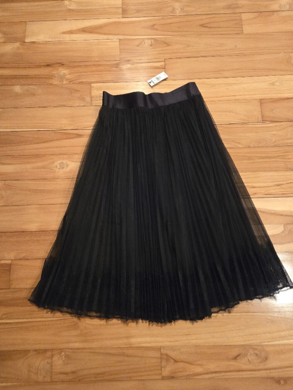 Express Black Tulle Pleated Midi Skirt